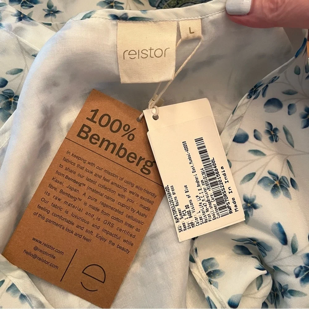 Reistor Summer Rains Dress in Visions Of Blue Wrap Dress Woman’s Size Large NWT - Picture 8 of 9